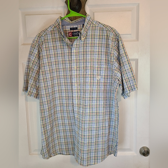 (991) Chaps Men's Classic Short Sleeve Button Down Shirt, Size: Large Checkered - Picture 1 of 14